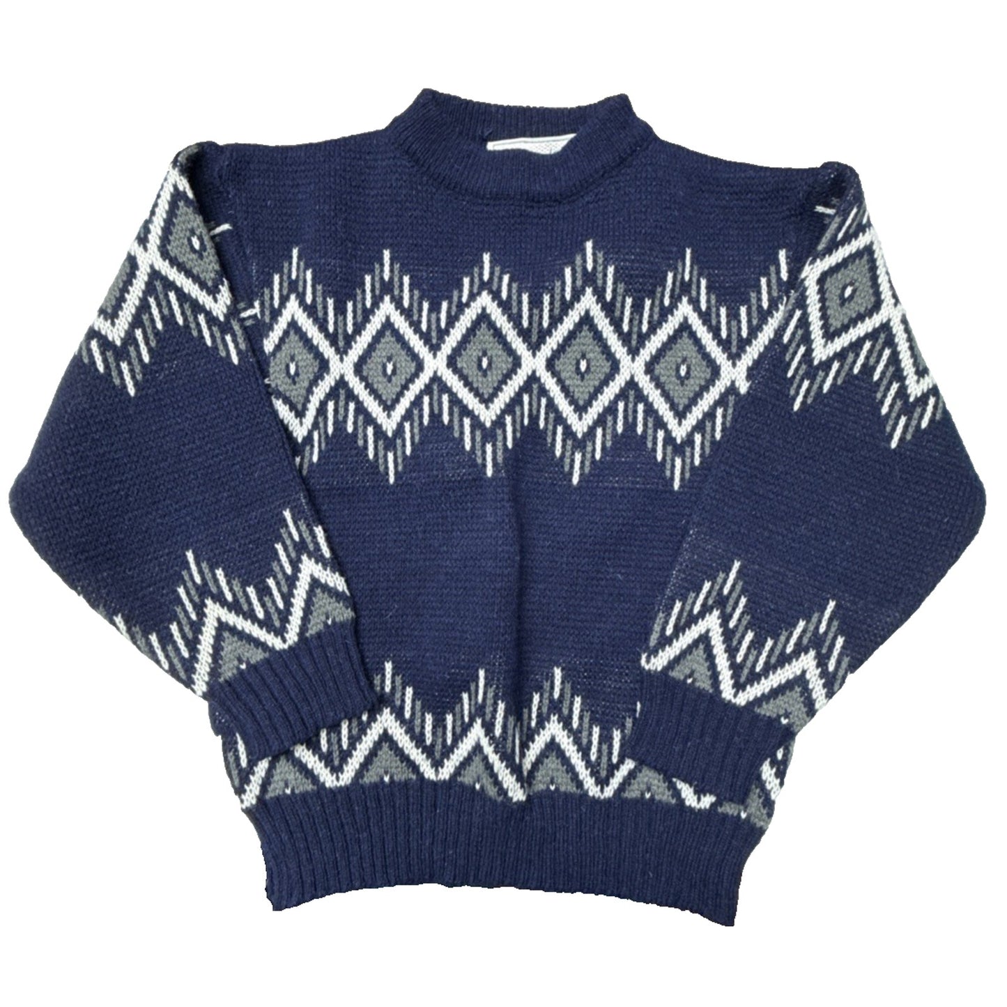 Vtg Skjaeveland Algard Norwegian Design Sweater Wool Childs Sz 6 Navy Gray White