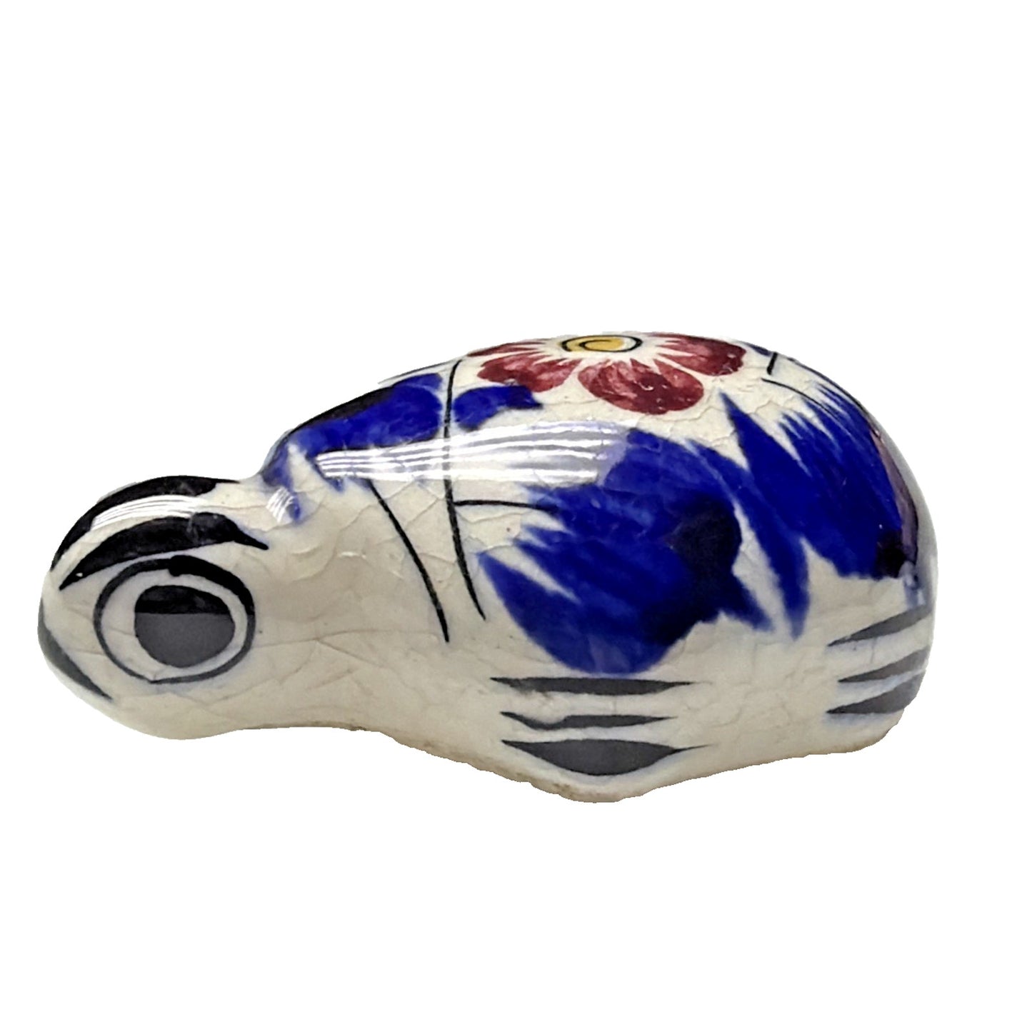 Vtg Mexican Tonala Pottery Mini Turtle Hand Painted Glazed Floral Signed As Is