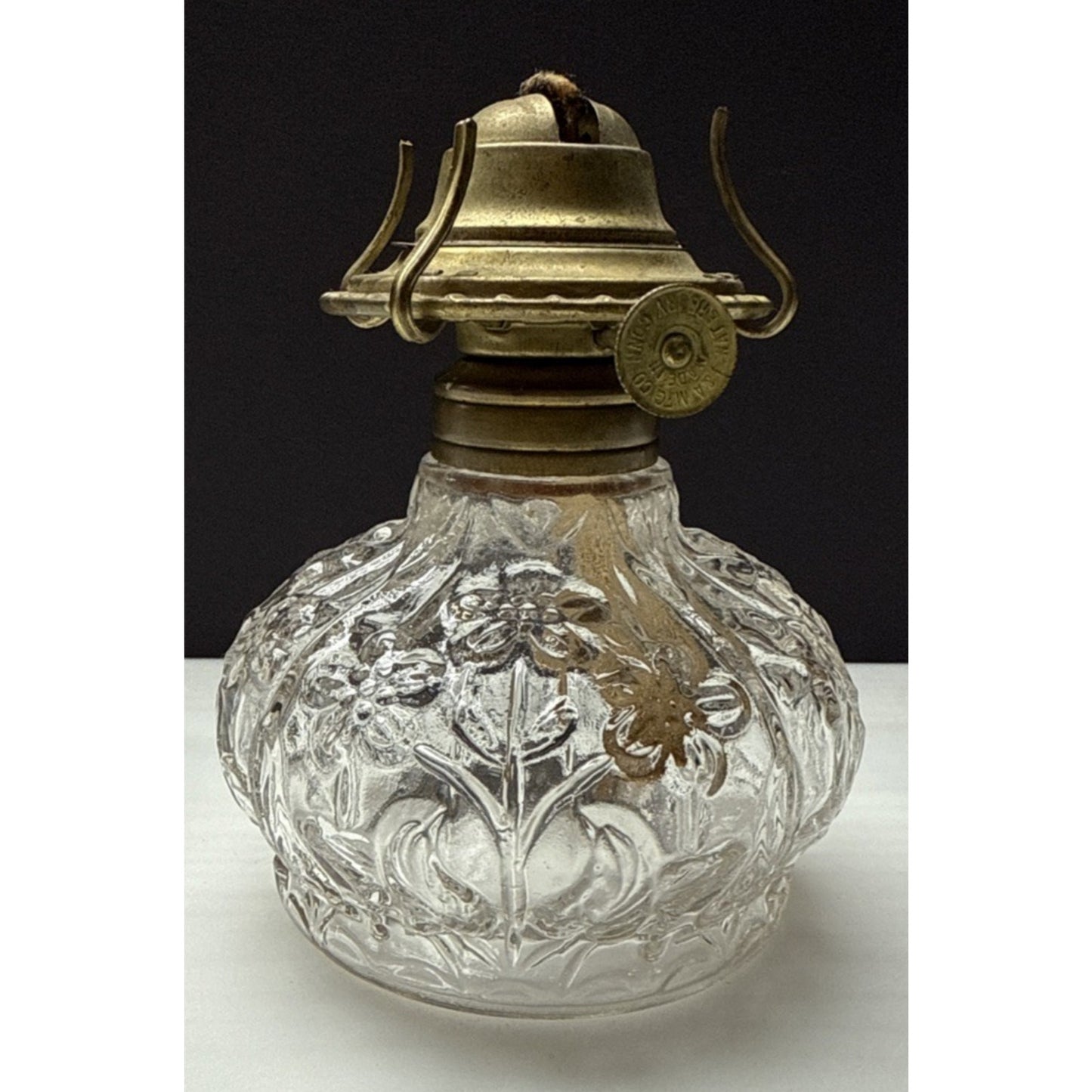 Antique EAPG Plume Atwood Triple Flower Forget Me Not Mini Oil Lamp Eagle Mfg Co