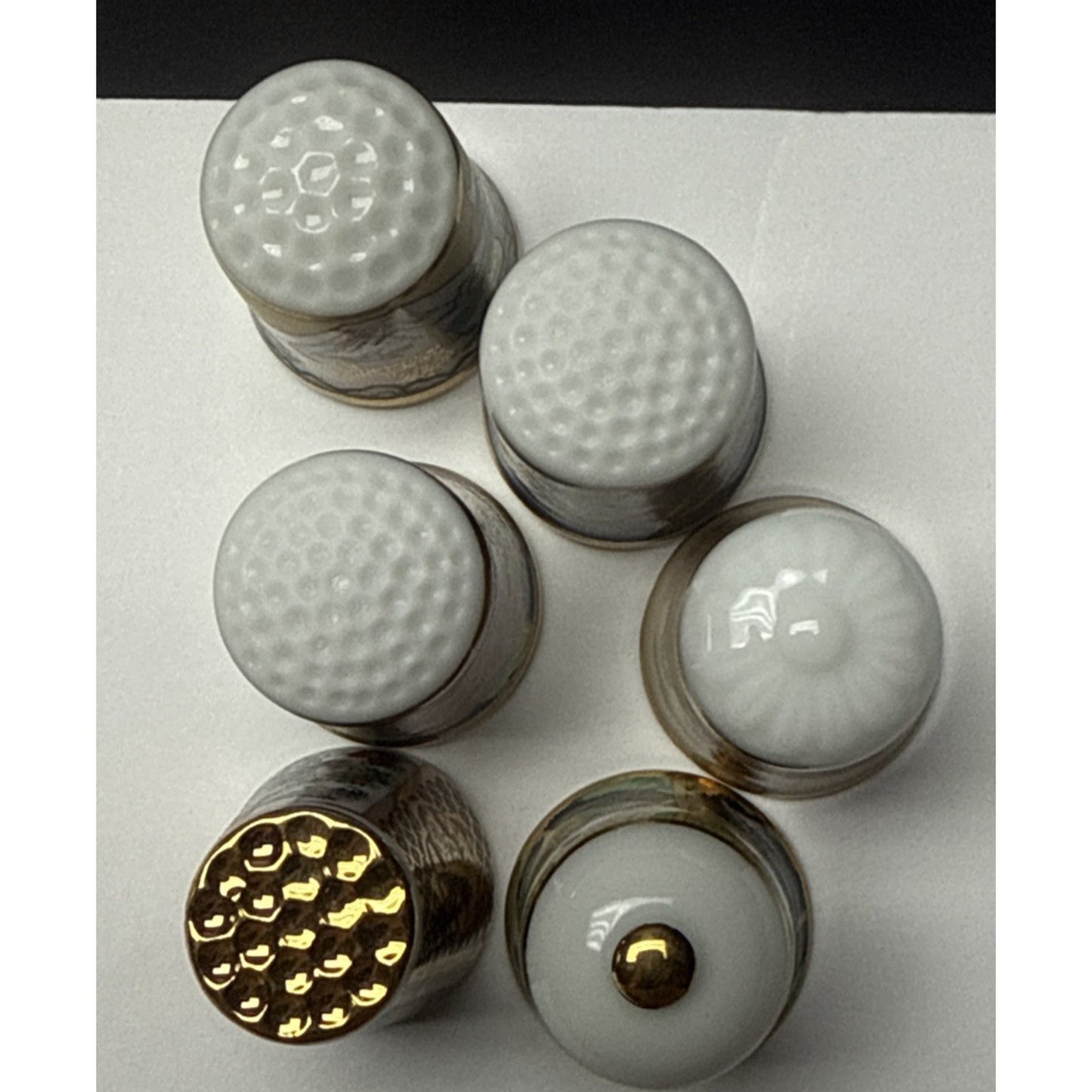 Vtg Lot of 6 TCC Japan Thimbles Porcelain Panda Floral Takiro Shibata Shozan