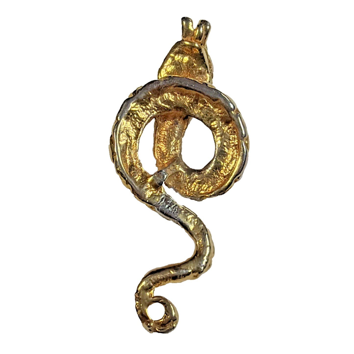 Vtg Coiled Snake Serpent Pendant Charm Open Mouth Ruby Eyes Gold Tone Infinity