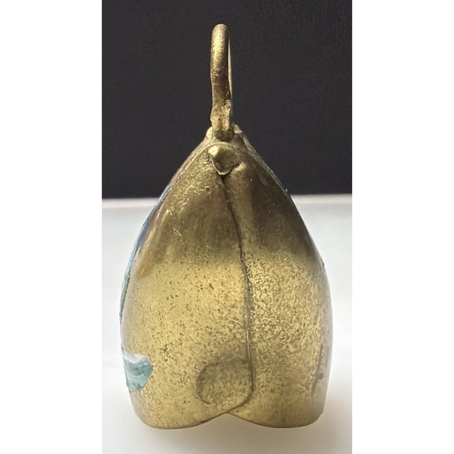 Vintage Gold Metal Brass Cow Bell Hand Painted Flower Blue Floral Liechtenstein