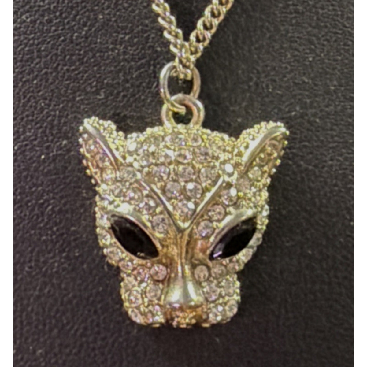 Vintage Pave Crystal Rhinestone Leopard Panther Pendent Necklace Read