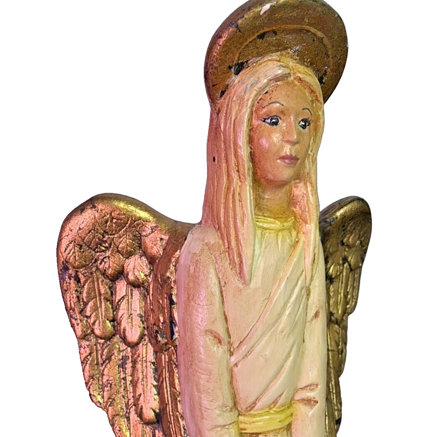 Vintage Scioto Ceramic Hand Painted Pencil Statue Angel Holding Wreath As Is