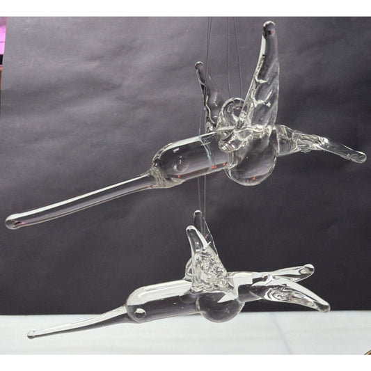 Vintage Lot of 2 Hand Blown Glass Hummingbird Ornaments Suncatcher Figurines