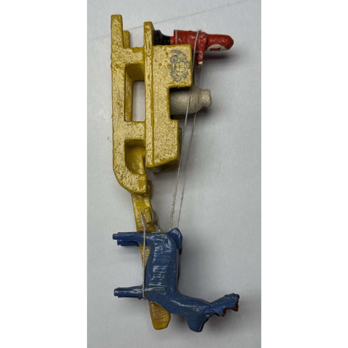 Old Erzgebirge Putz Toy Miniature Wood Santa Sleigh Reindeer Bag Christmas As-Is