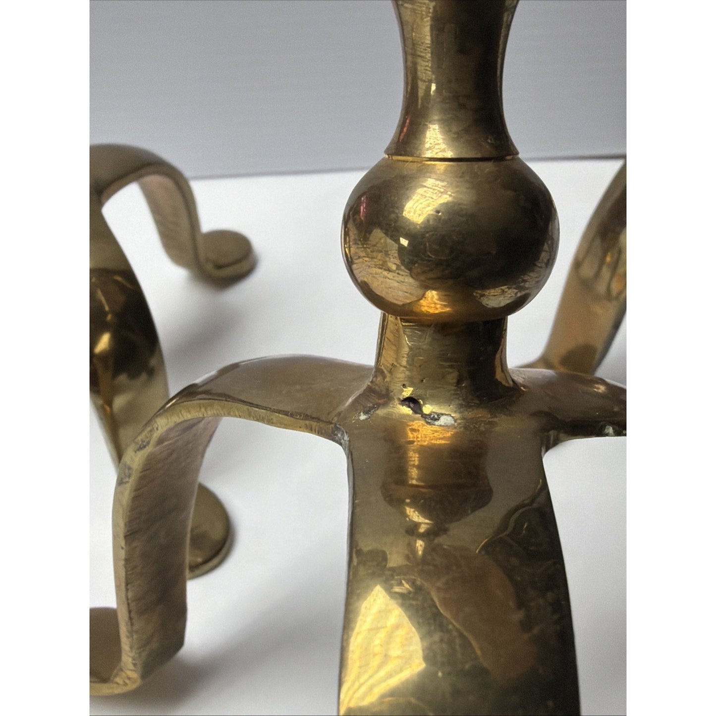 Vintage Lot of 3 Tripod Taper Candle Holders Brass Adirondack Deco Style
