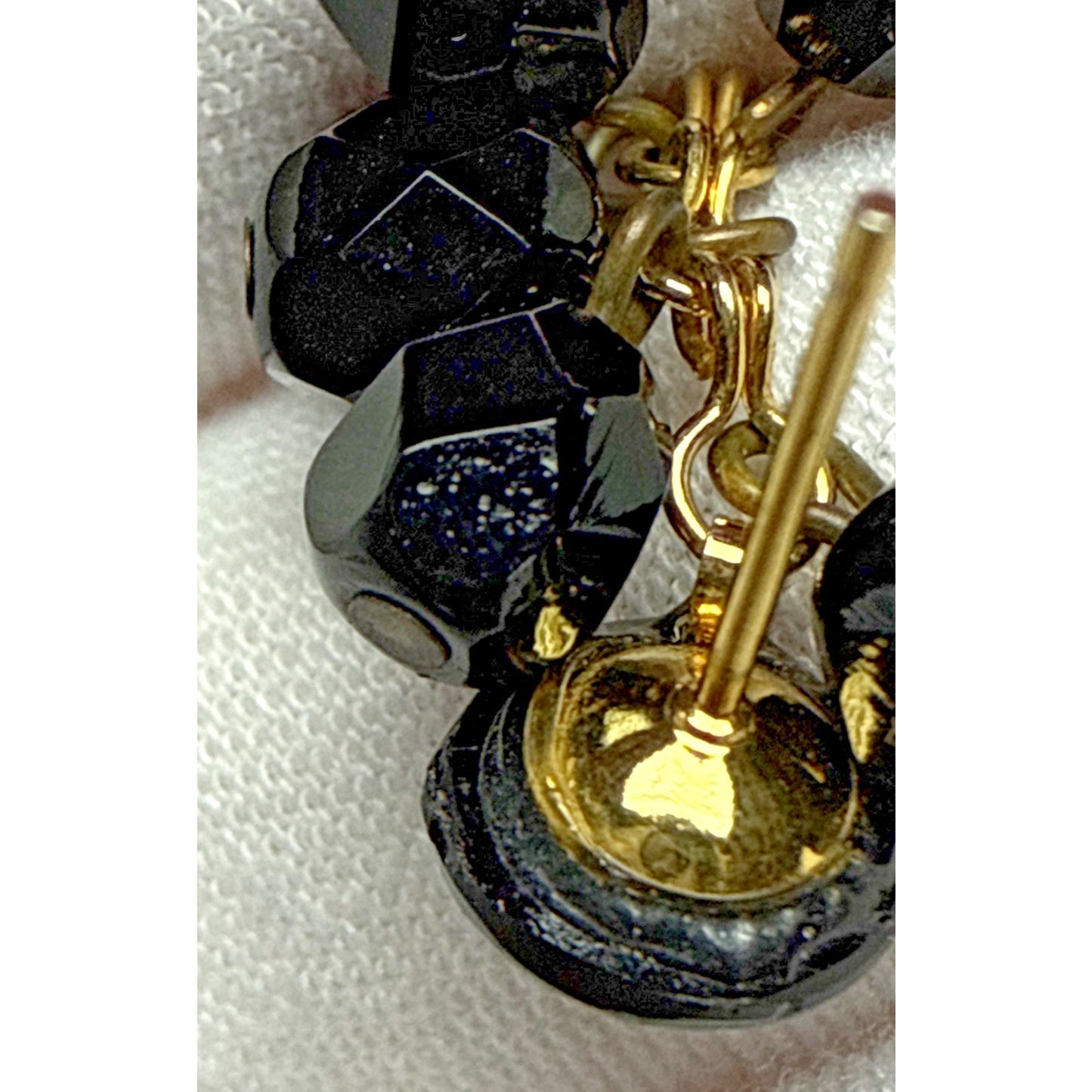 Vtg Black Faceted Glass Cluster Dangle Drop Earrings Disco Ball Rhinestone As-Is