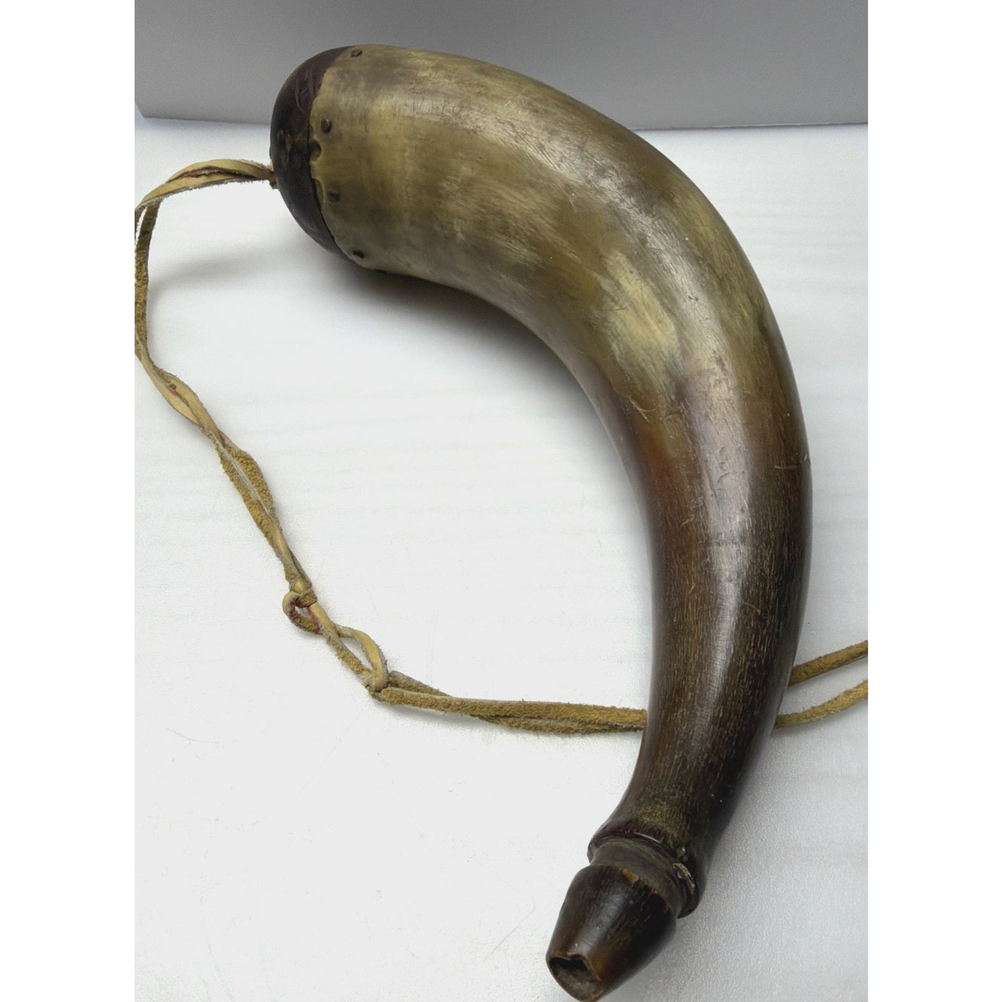 Old Primitive Powder Horn Powder Flask Wood Dome No Plug As Is