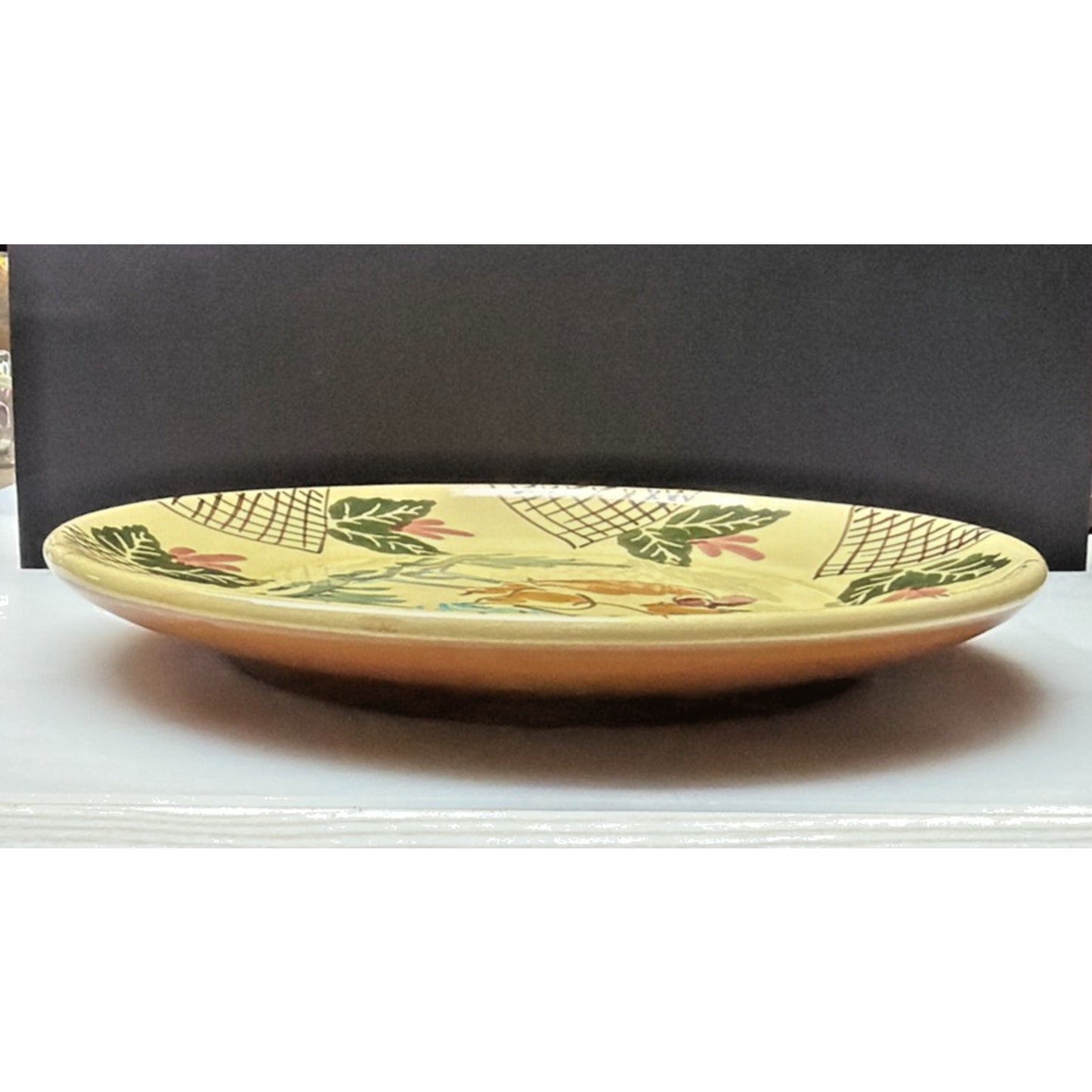 Vtg Lamas Pottery Italy Ceramic Rooster Hen Plate Floral Grid Design Farmhouse