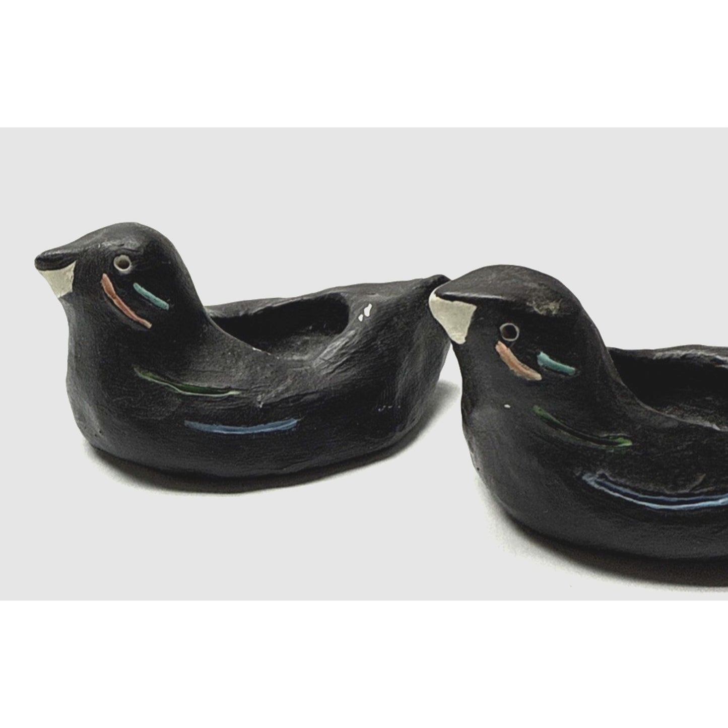 Vtg Lot of 2 Hand Made Pottery Clay Ceramic Bird Candle Holders Painted As-Is