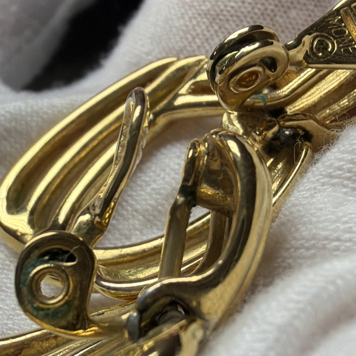 Vintage Monet Earrings Gold Tone Door Knocker Dangle Clip On Triple Hoop