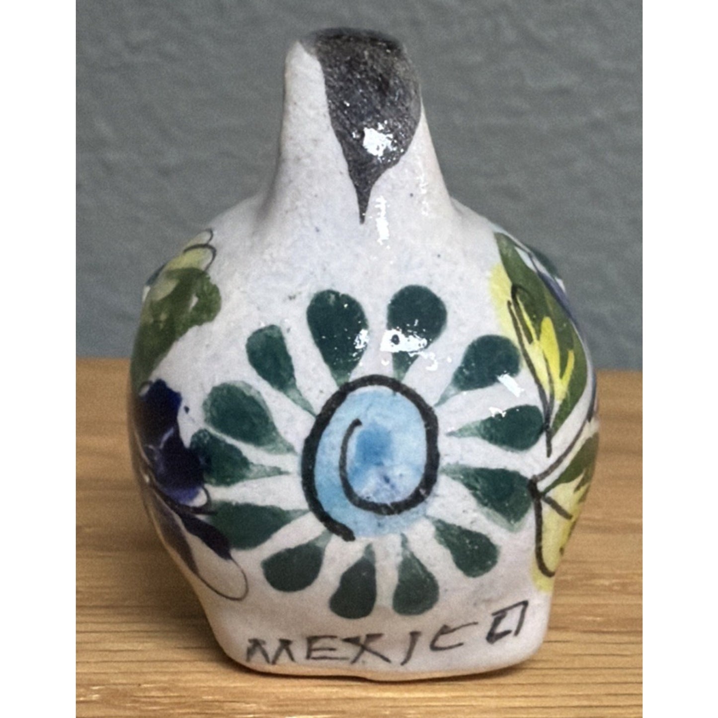 Vintage Mexican Tonala Pottery Mini Pig Hand Painted Glazed Floral Signed As Is