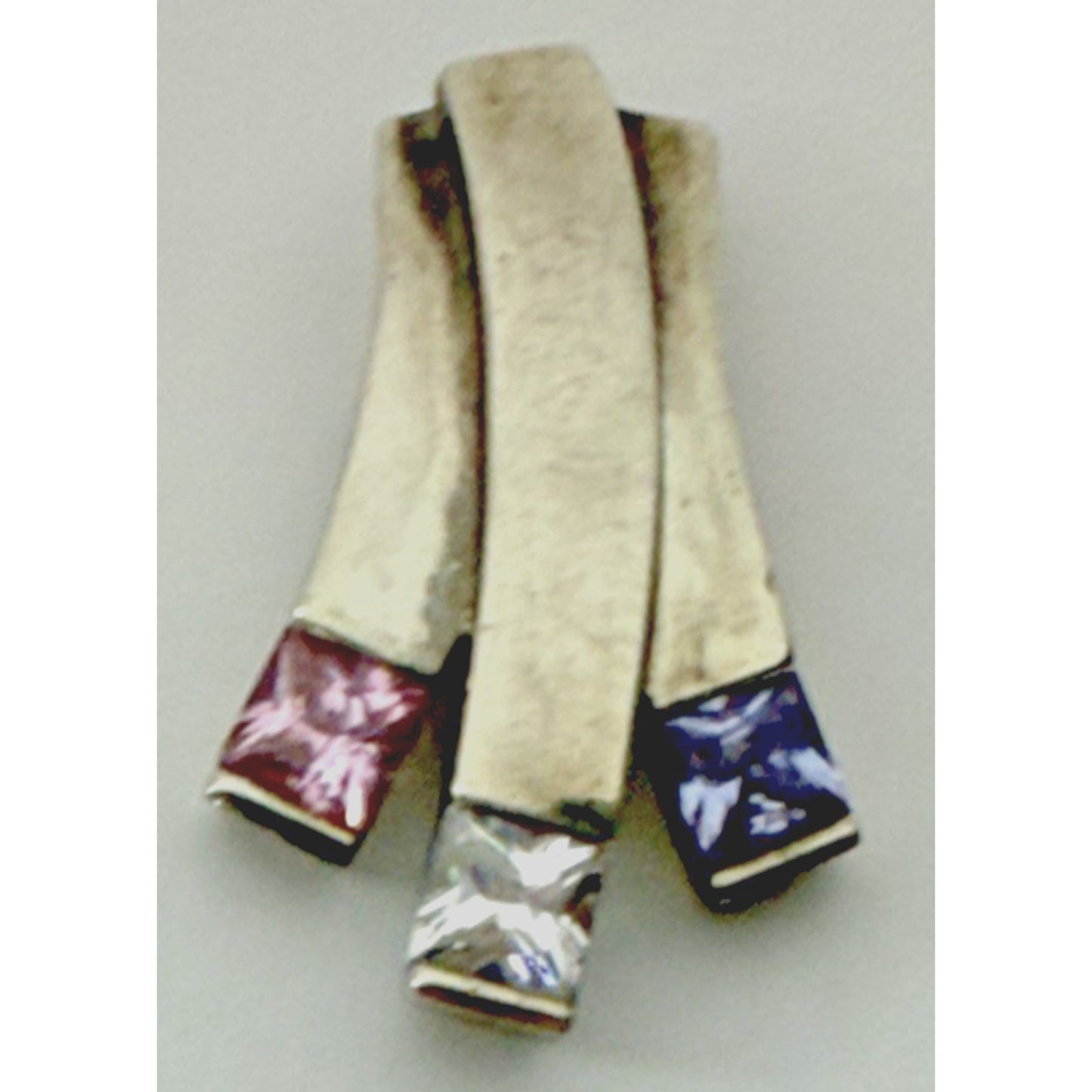 Modernist Asymmetrical Brutalist Pendant Charm Sterling Silver Gemstones Cz