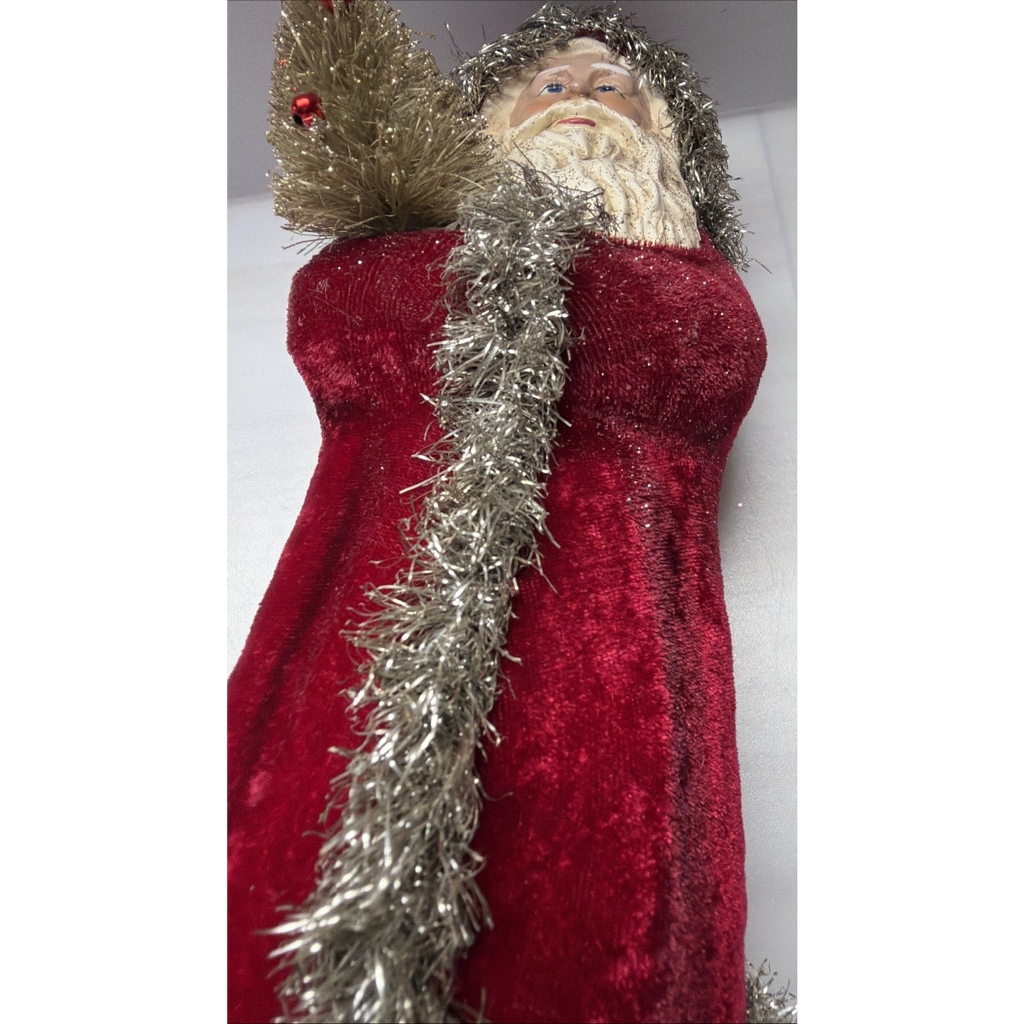 RAZ Imports Christmas Red Velvet Bersnickle Santa Figurine Tree Tinsel As Is