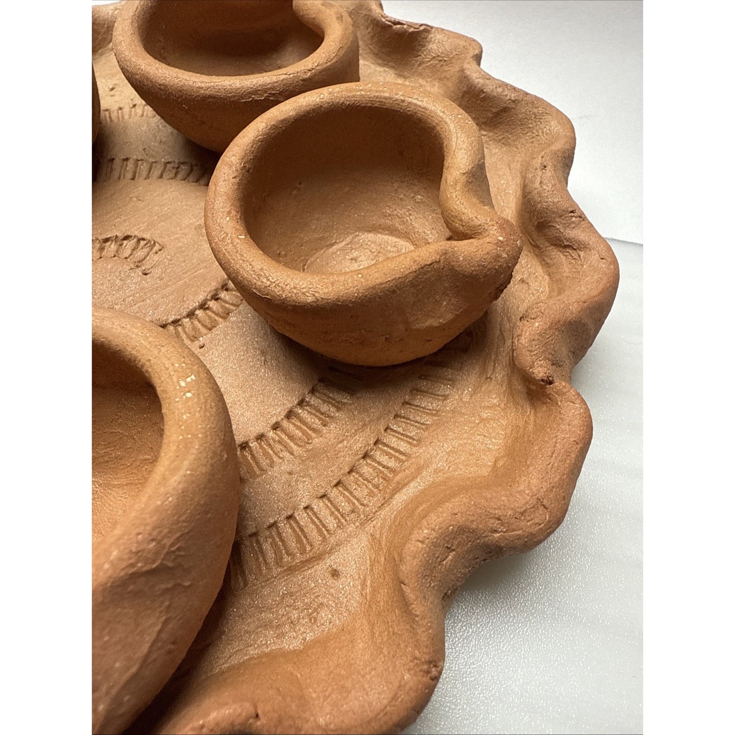 Clay Pot Diwali Oil Prayer Lamp Mitti Diya Plate Five Candle As Is