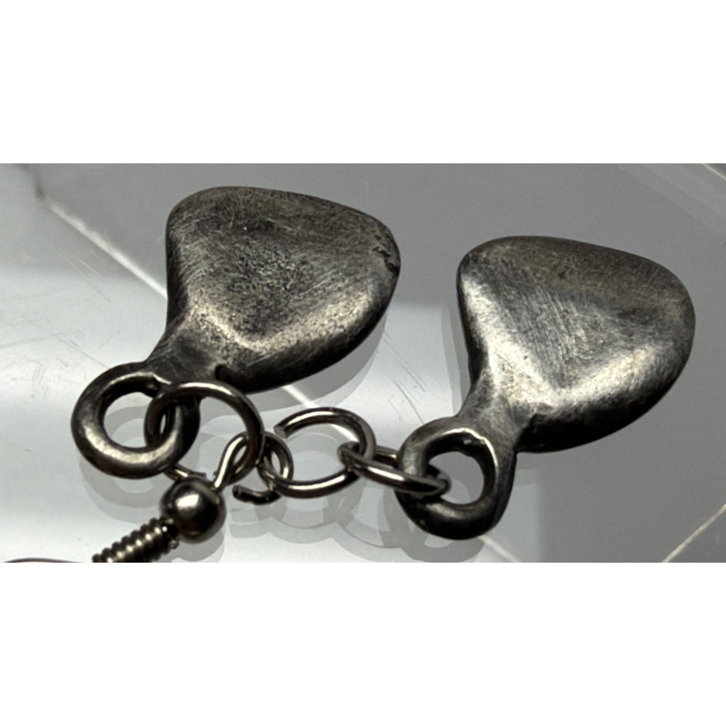 Modernist Silver Kidney Bean Tear Drop Leaf Dangle Earrings Handmade As Is