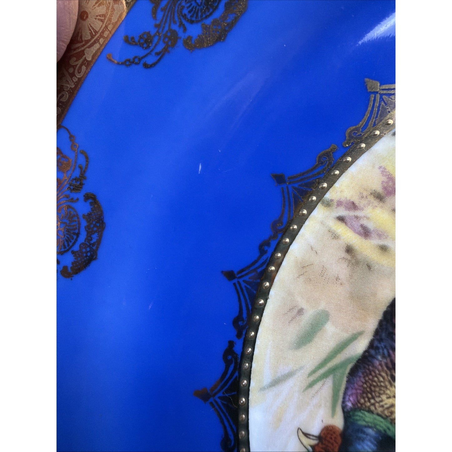Vintage STW Bavaria Game Plate Cobalt Blue Pheasants Gold Gilt Trim Ornate