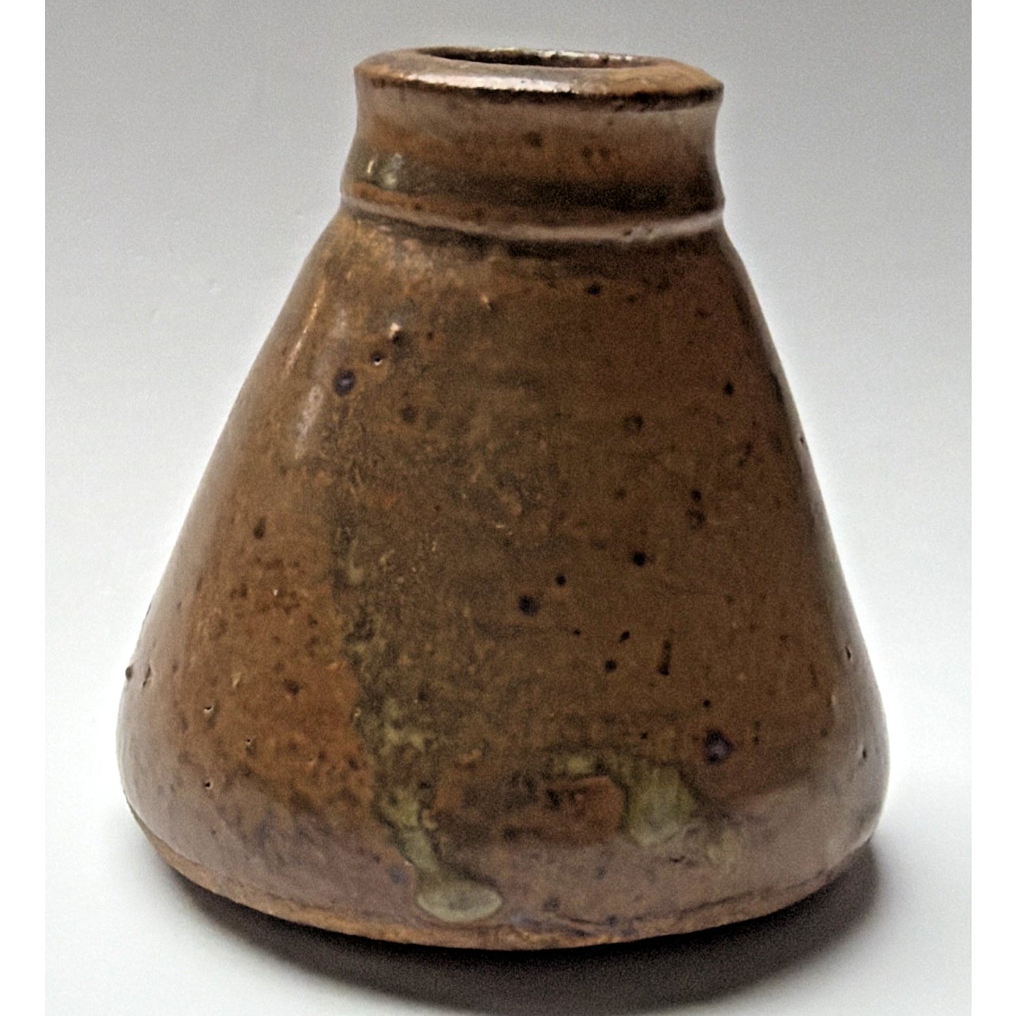 Primitive Stoneware Salt Glazed Cone Inkwell Brown Ink Bottle Vase
