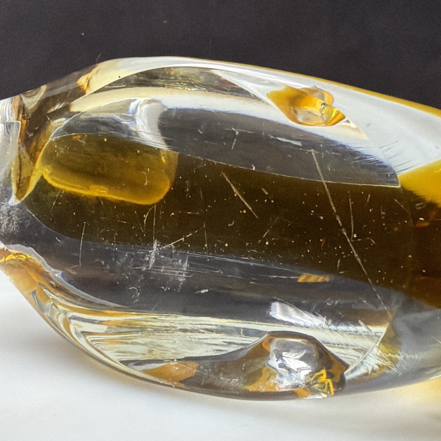 Vintage Pilgrim Art Glass Handblown Cased Amber Clear Whale #954 As Is
