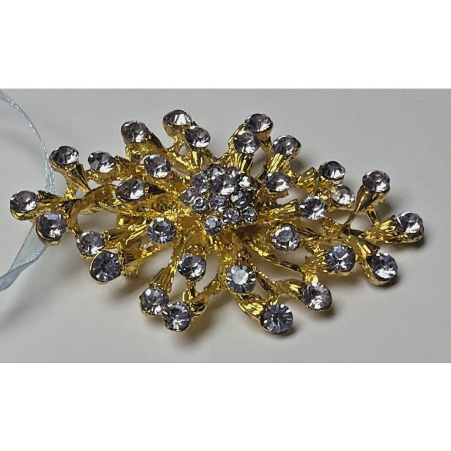 MCM Brutalist Style Blue Rhinestone Crystal Floral Spray Burst Brooch Snowflake