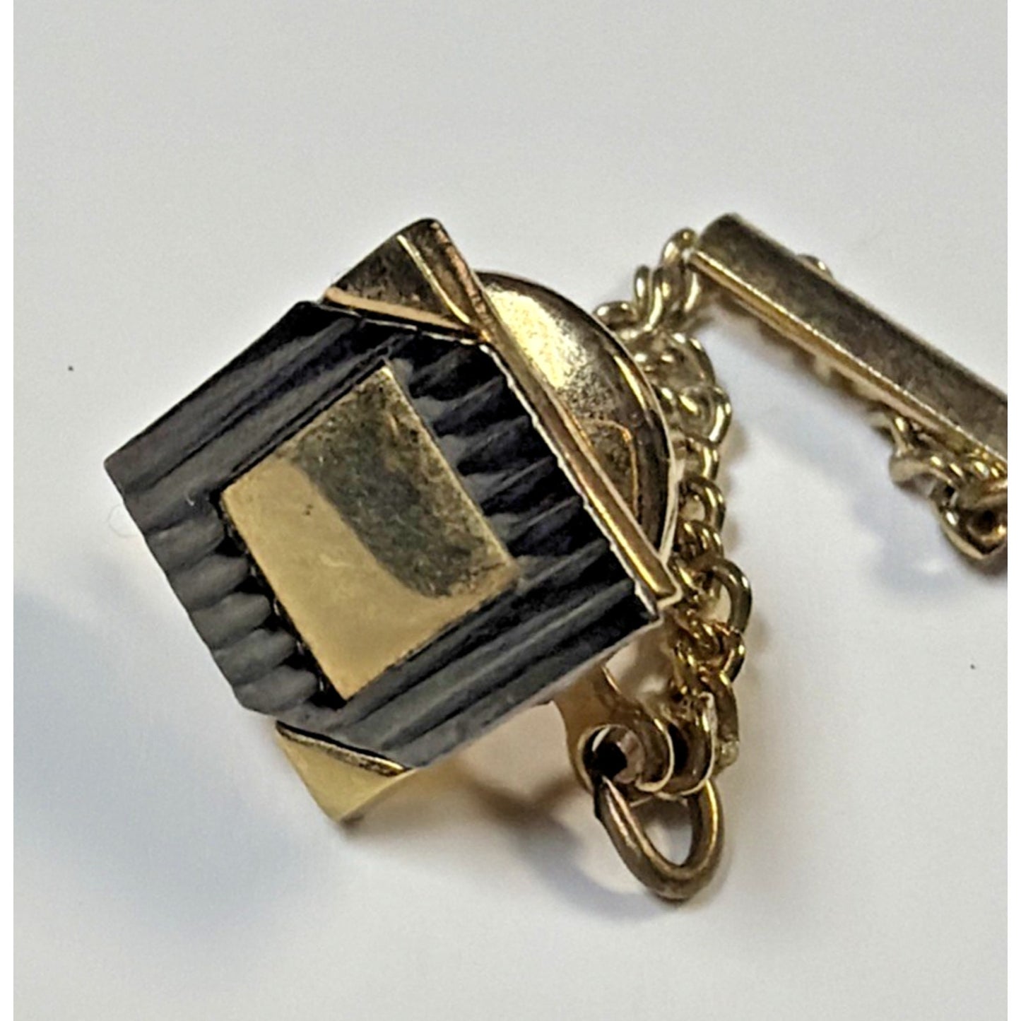 Vintage Pierre Cardin Square Black Lined Gold Tone Tie Bar Pin Tack