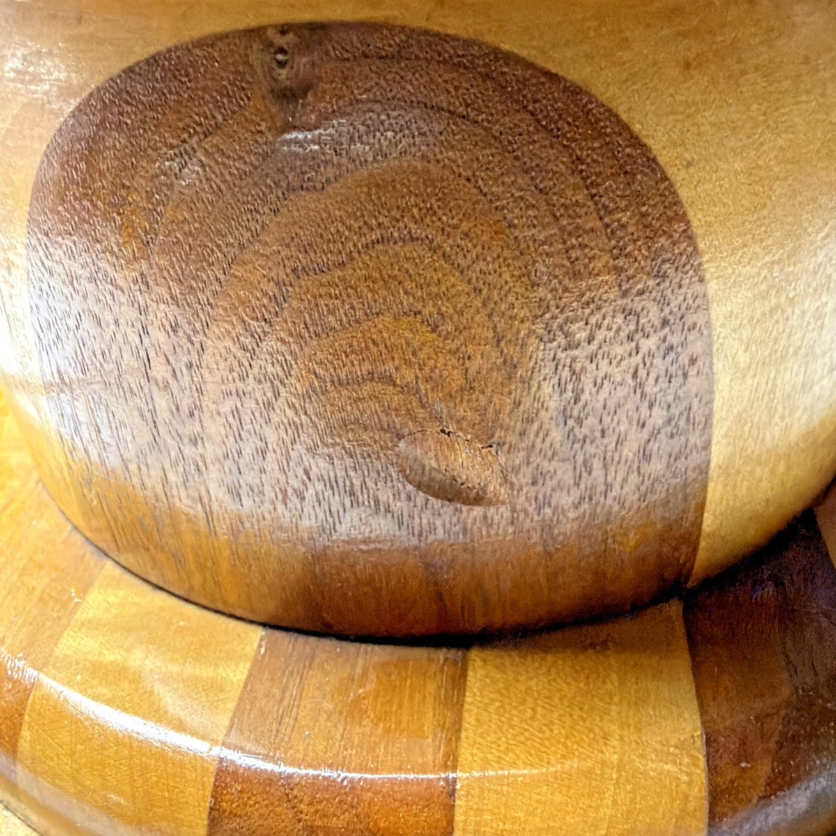 MCM Large Inlaid Wood Hand Turned Table Lamp Marquetry Parquetry No Shade