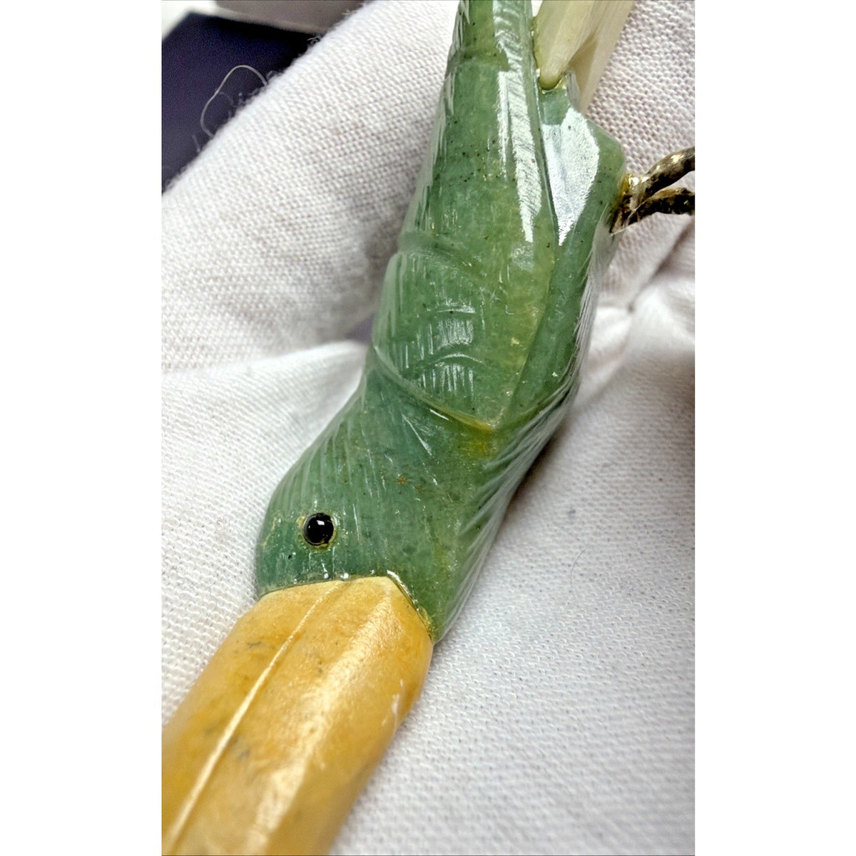 Vintage Brazilian Green Stone Toucan Bird Sculpture Amethyst Crystal Base As Is