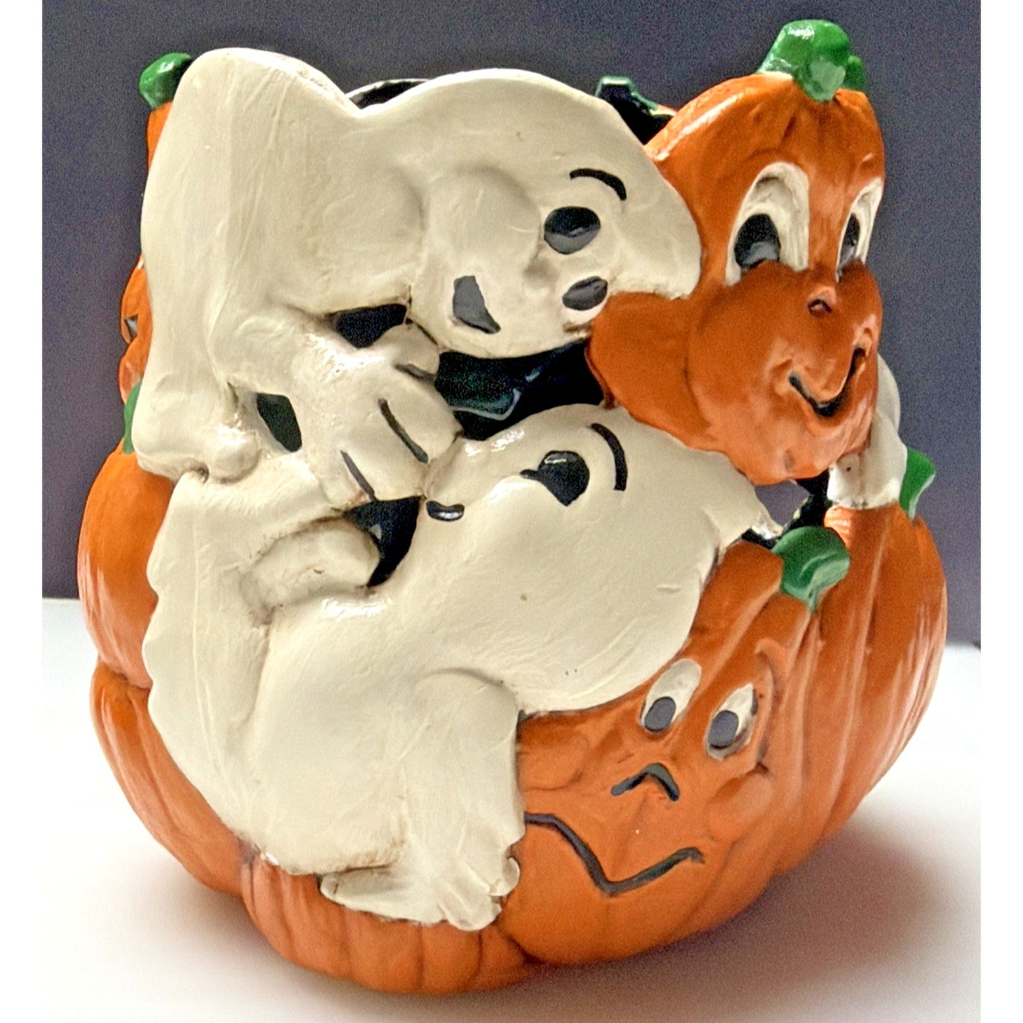 Vintage Holland Mold Halloween Ceramic Candle Holder Ghost Pumpkin Hand Painted