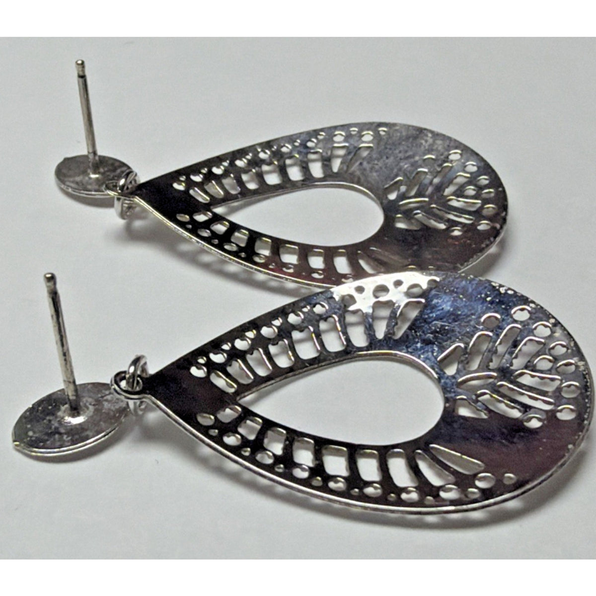 Vtg Ornate Sterling Silver Filigree Open Teardrop Dangle Earrings Post No Backs