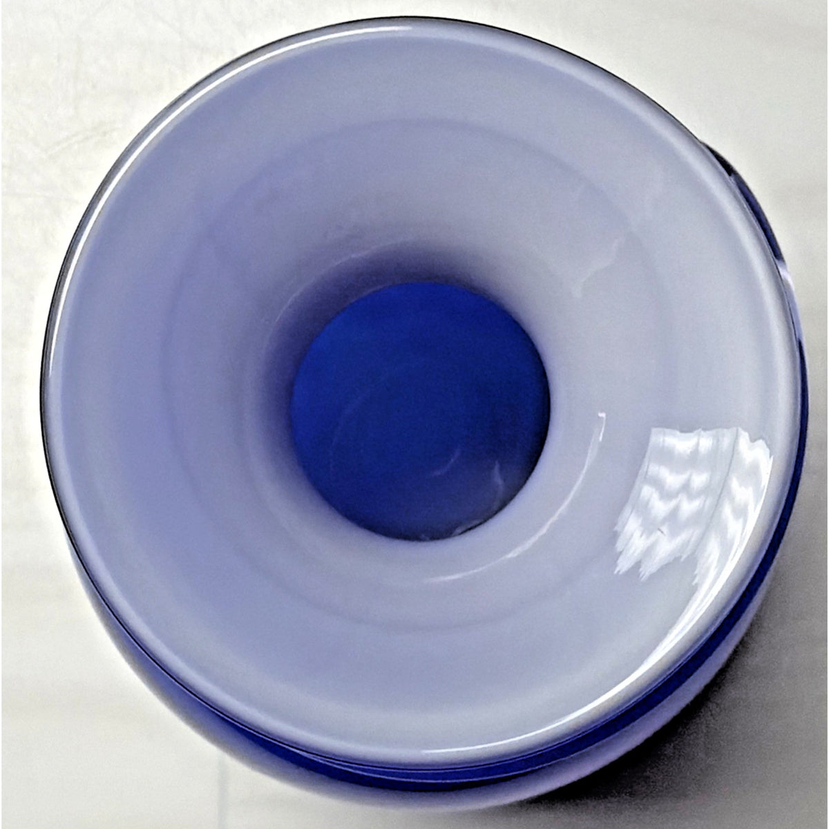 Modern Cobalt Blue Abstract Cased Art Glass Vase Spiral Confetti Spots