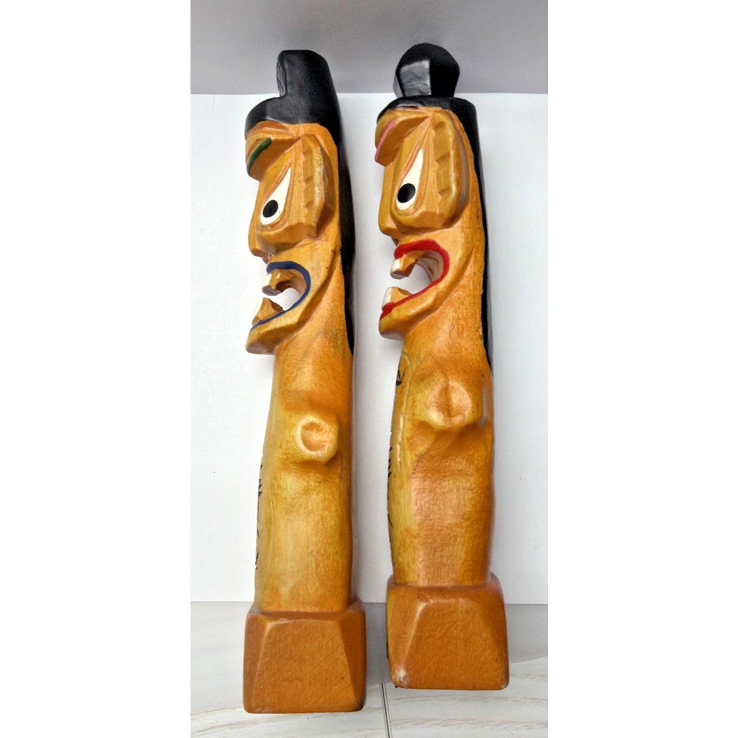 Korean Wood Jangseung Village Guardian Totem Poles Good Fortune Luck Figurines