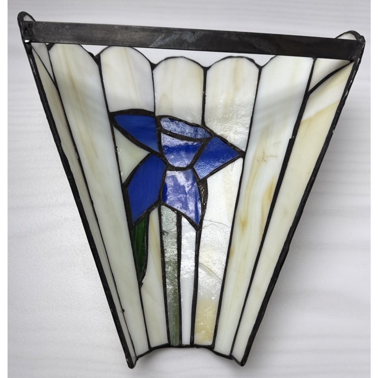 Stained Glass Iris Lily Flower Wall Sconce Light Lamp Shade Dark Blue Slag