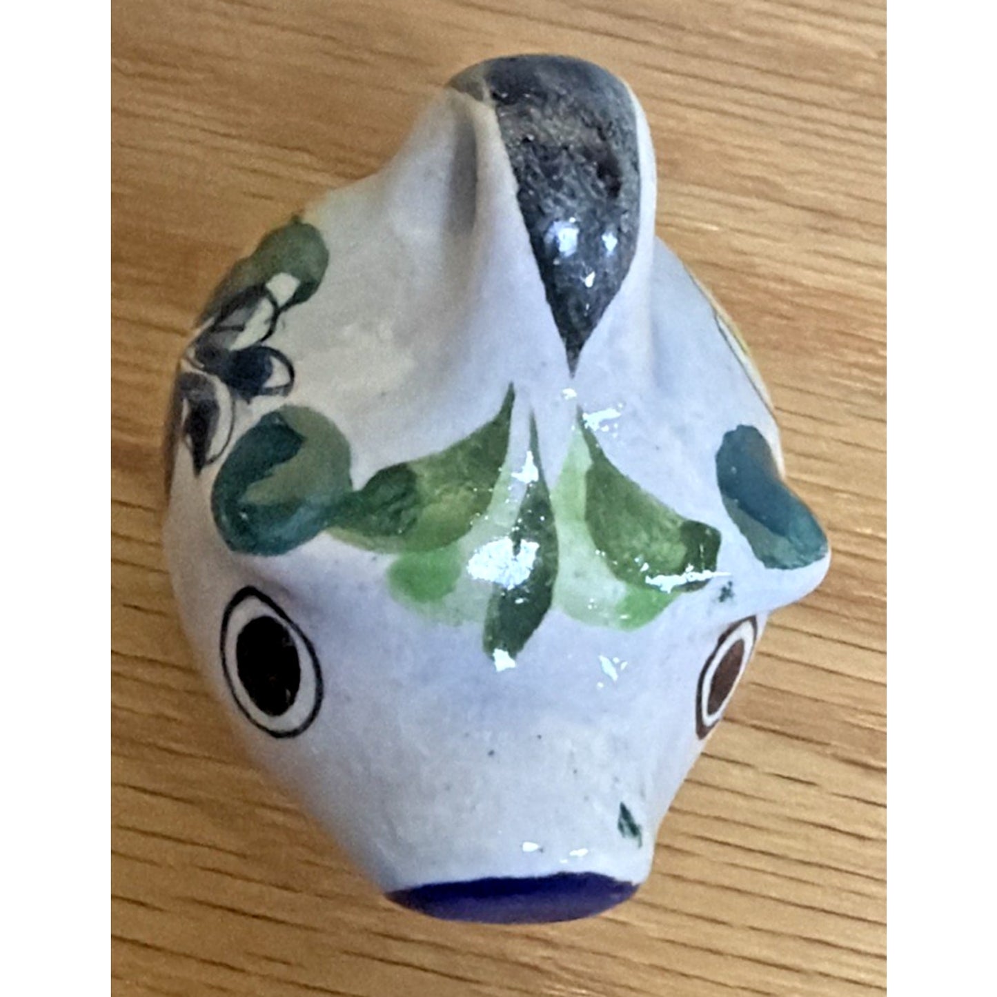 Vintage Mexican Tonala Pottery Mini Pig Hand Painted Glazed Floral Signed As Is