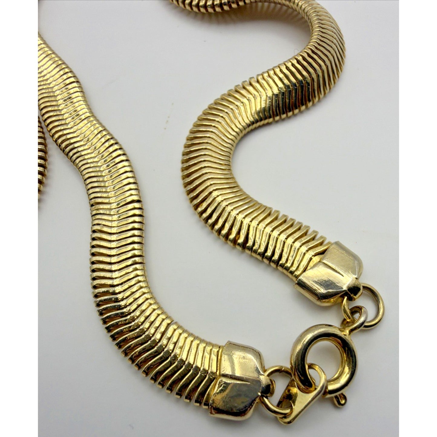 Vintage Gold Tone Herringbone Flat Snake Chain Necklace 30"