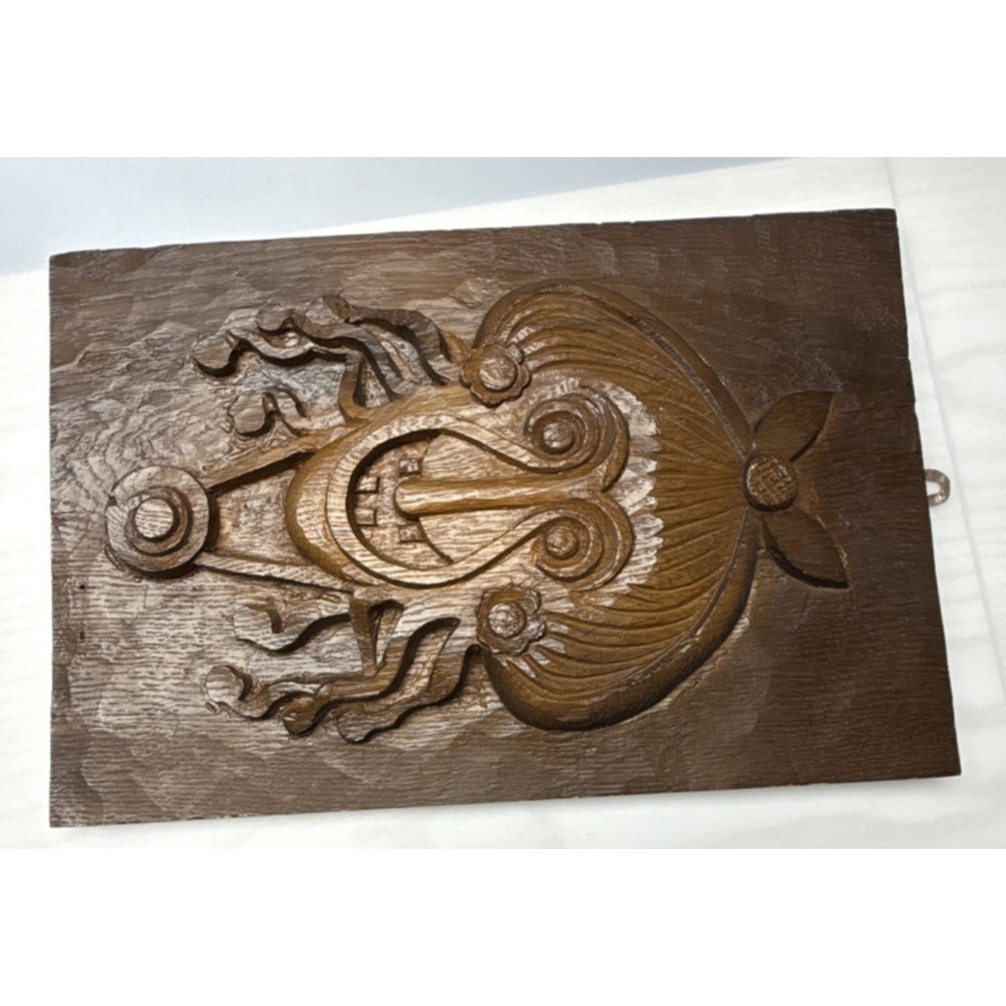 Vintage South Pacific Tribal Art Hand Carved Wood Plaque Mask Face As-Is