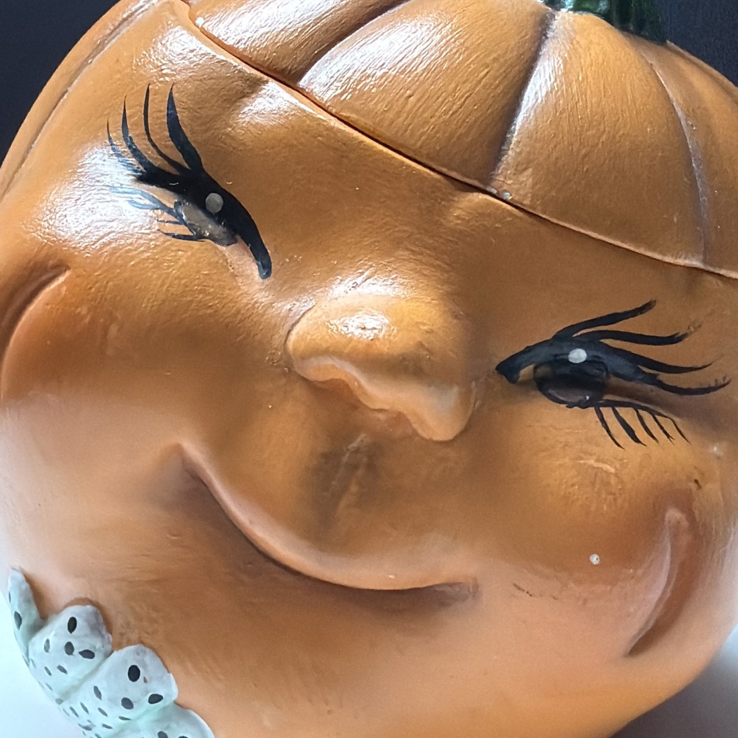 Vintage Anthropomorphic Pumpkin Face Ceramic Figurine Hand Painted Jar As Is