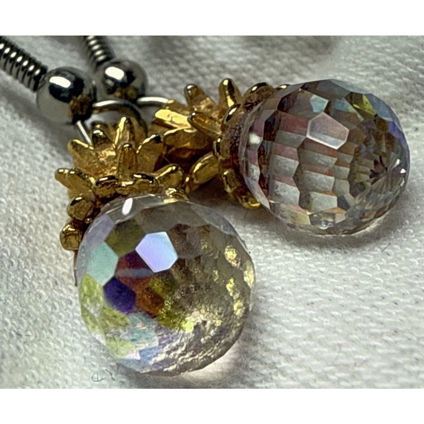 Vintage Set Faceted Crystal Pineapple Earrings and Pendant Charm As Is