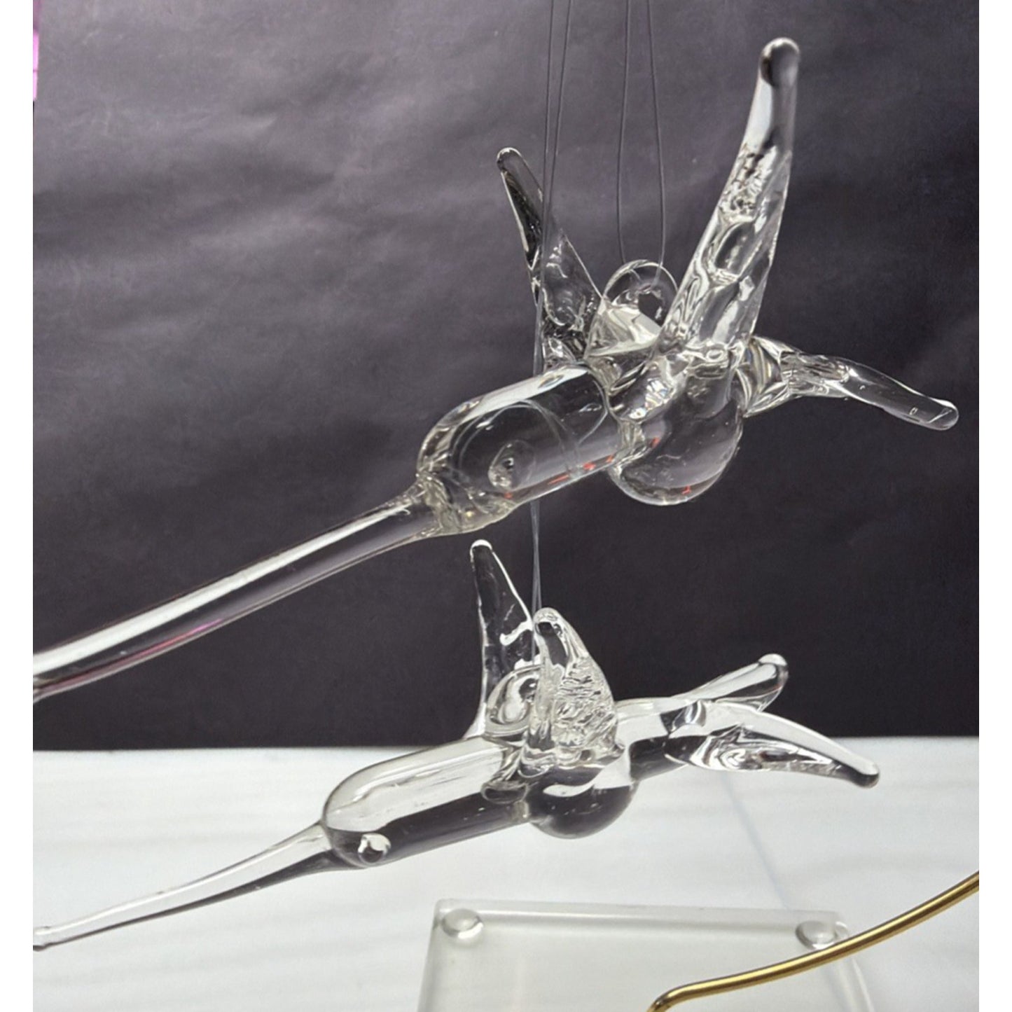 Vintage Lot of 2 Hand Blown Glass Hummingbird Ornaments Suncatcher Figurines