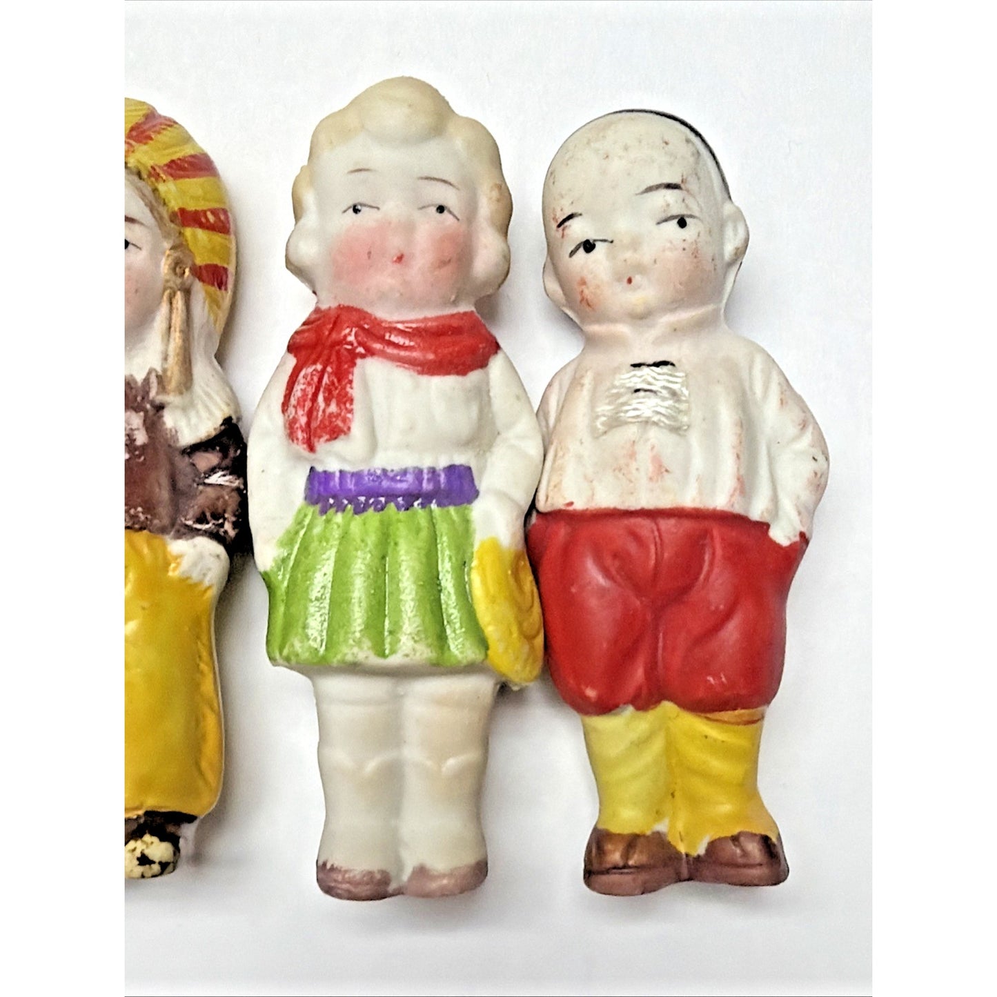 Old Lot of 8 Bisque Porcelain Penny Dolls Foreign Dolls Made in Japan As Is