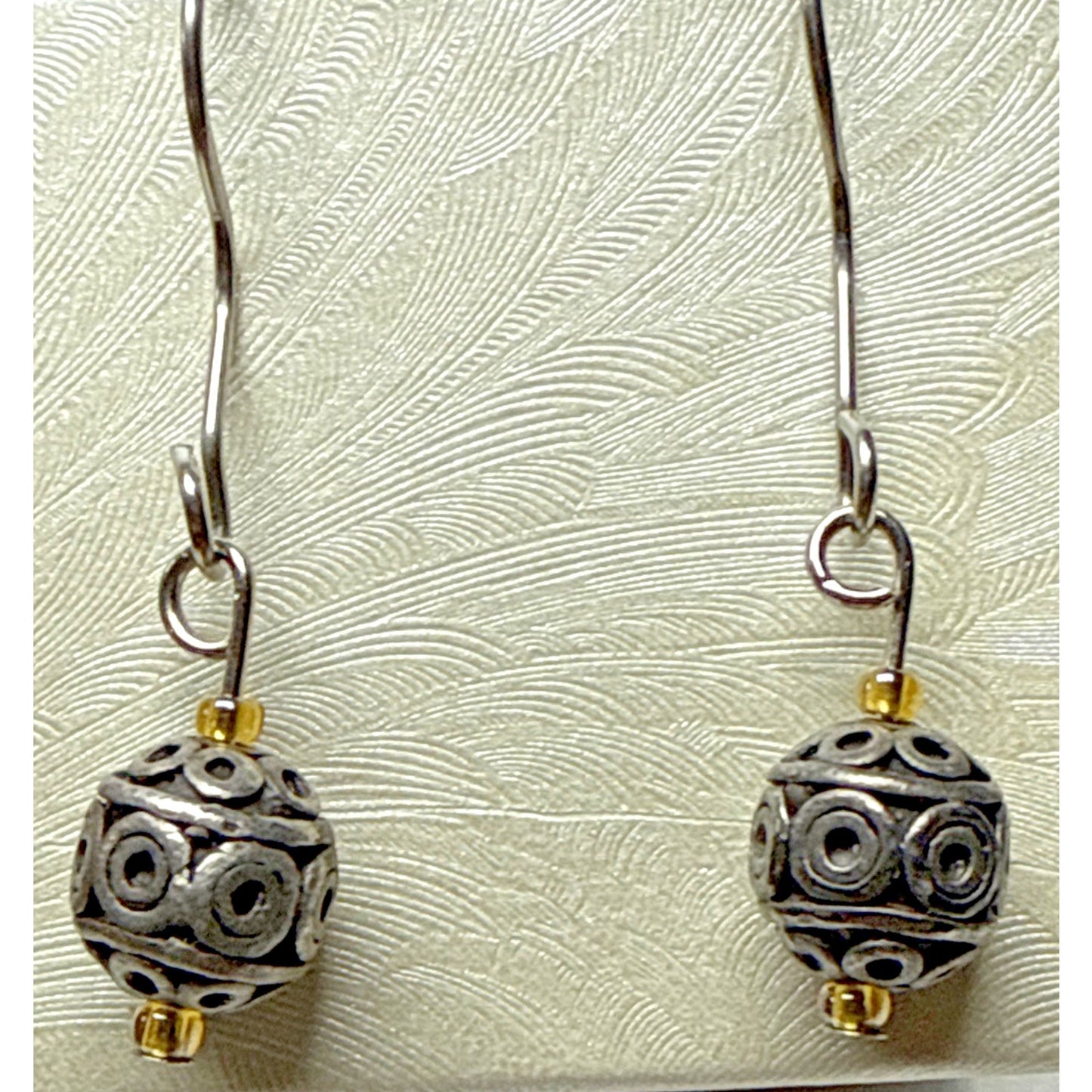 Vintage Sterling Silver Round Ball Bead Drop Earrings Bali Wire Moroccan