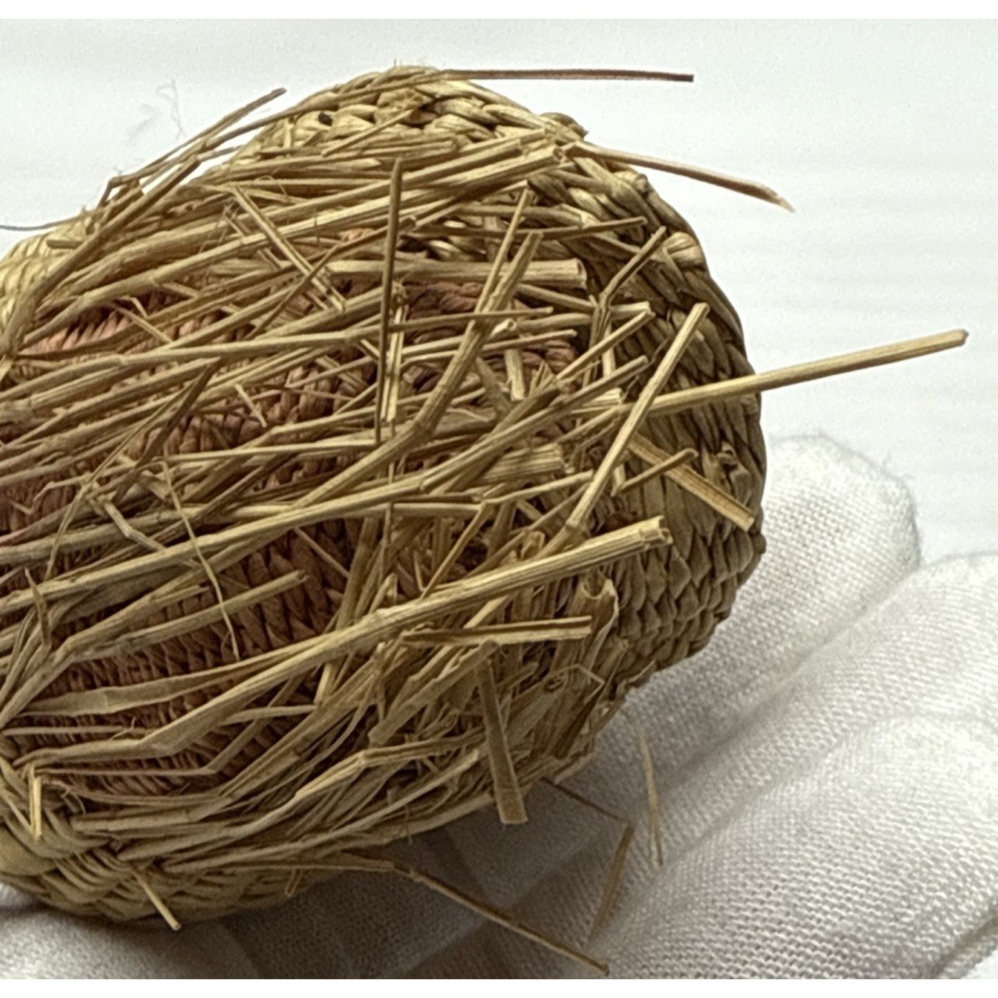 Vintage Santa Christmas Ornament Woven Straw Wicker Bells Peruvian As-Is