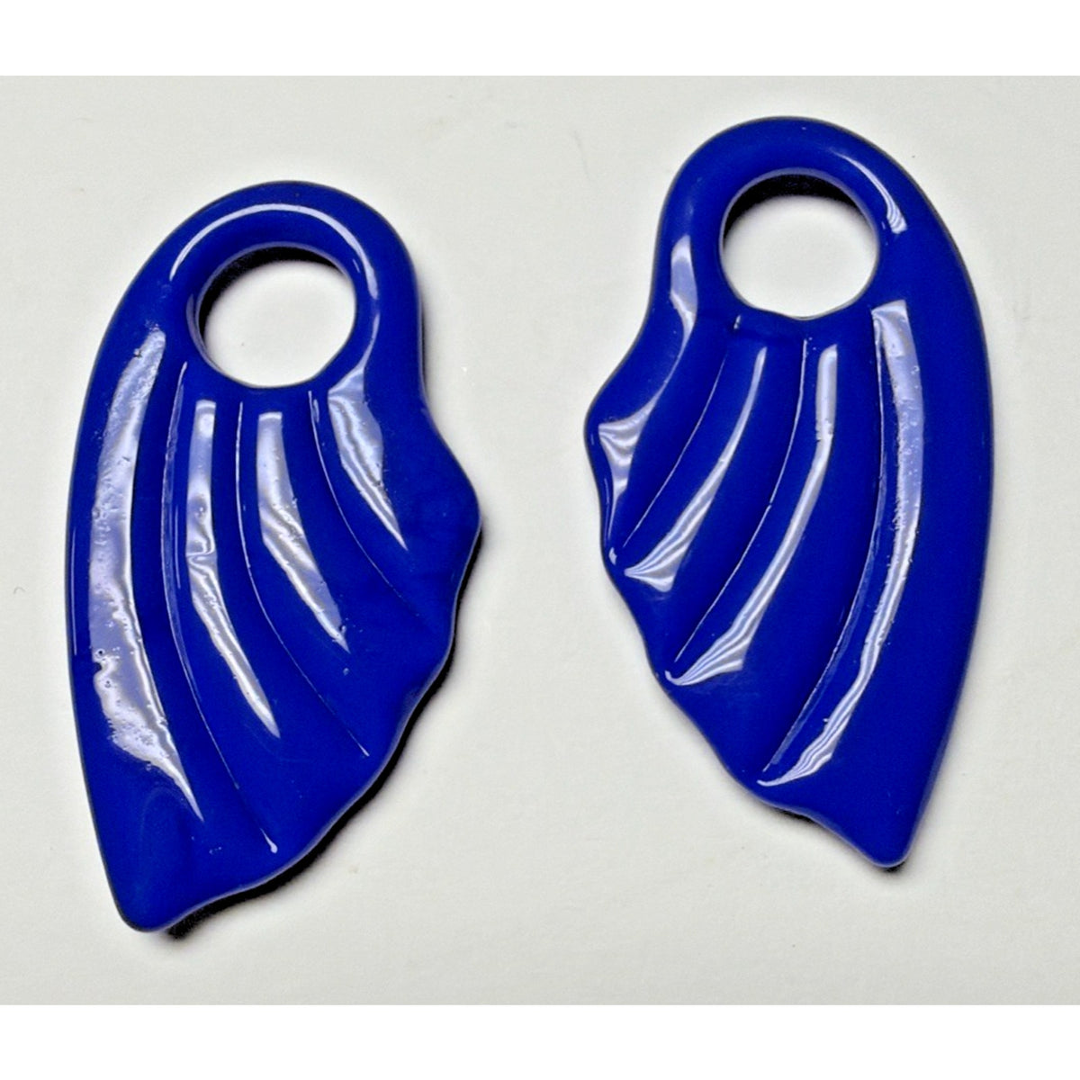 Vintage Cobalt Blue Glass Door Knocker Earrings Fan Wing Chunky As Is No Backs