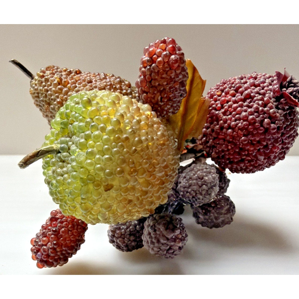 Vintage Glass Beaded Jeweled Faux Fruit Bouquet Pear Pomegranate Raspberry Grape
