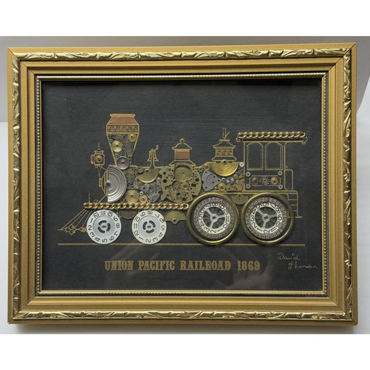 Vintage David of London Union Pacific Railroad Horological Gold Framed Art As Is