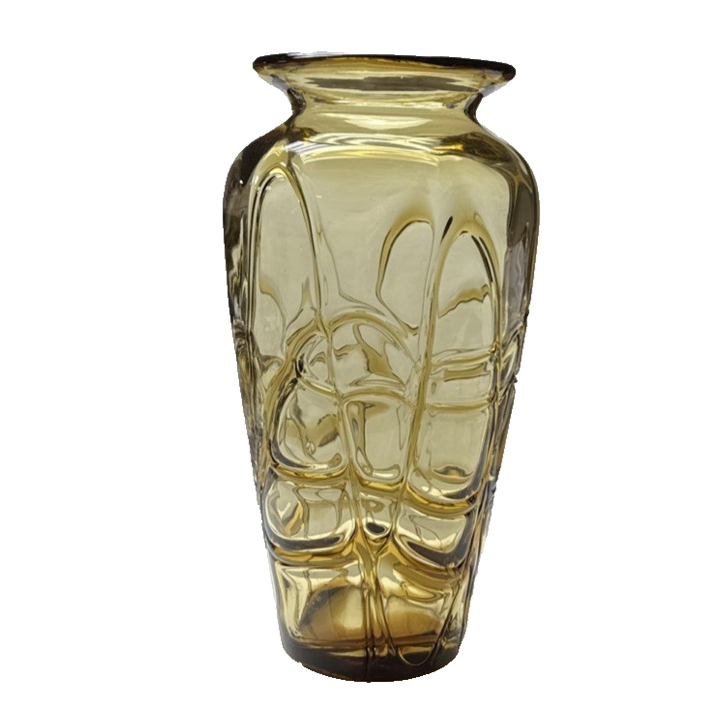 MCM Amber Blown Art Glass Vase Webbed Spider Vine Threaded Abstract