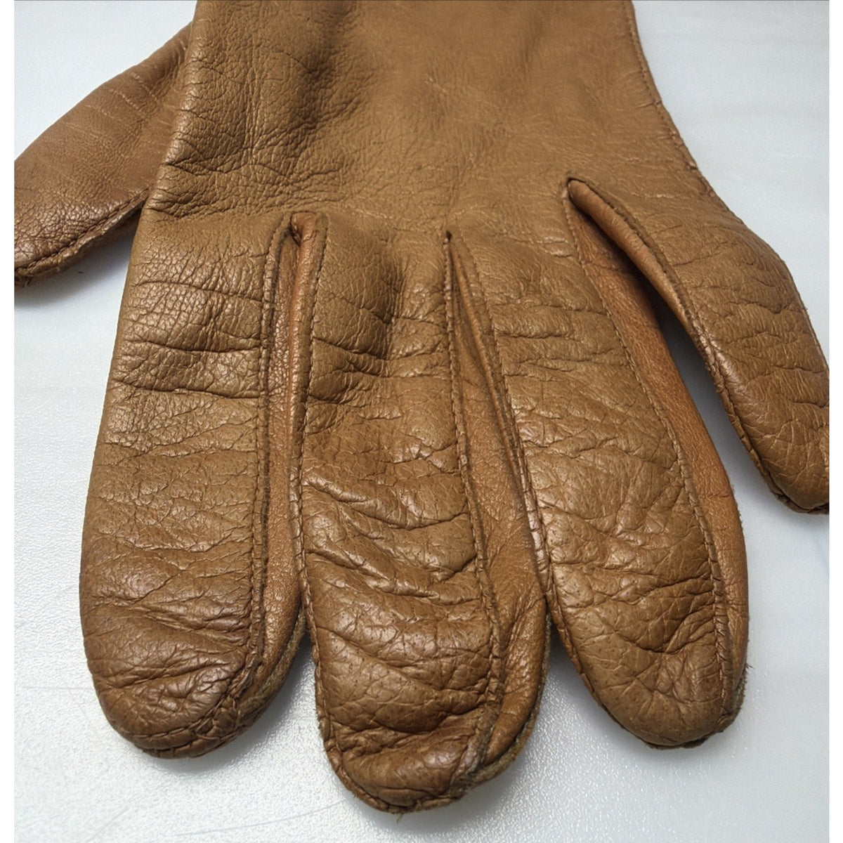 Vintage Womens Atkins Italy Caramel Leather Gloves Silk Lined As Is Sz 7.5 As Is