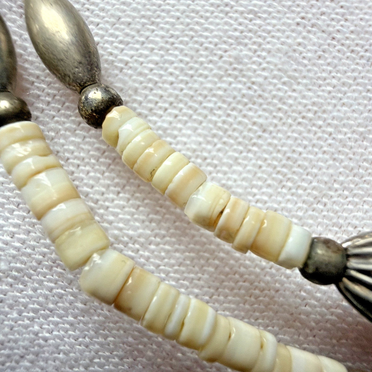 Vtg Liquid Silver Heishi Bead Tigers Eye Stone Necklace Sterling Southwestern