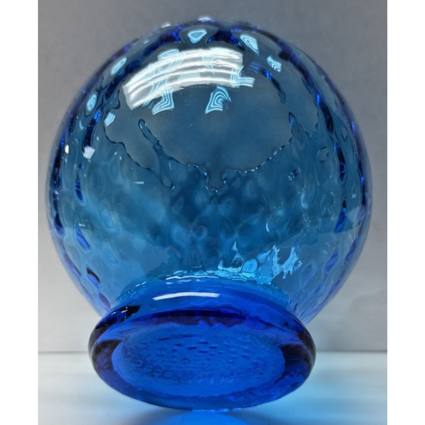 MCM Empoli Blue Diamond Optic Footed Vase Rose Bowl Blown Glass As Is