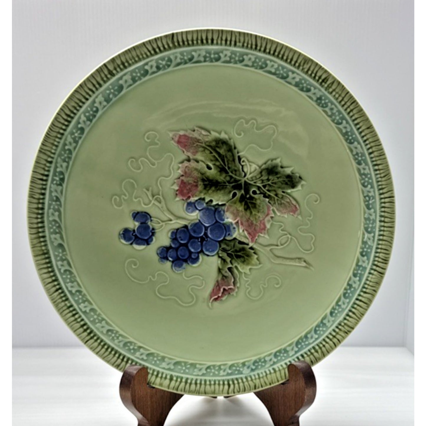 Old Zell Harmersbach Majolica Germany Grapes Leaves Hand Painted Green #114